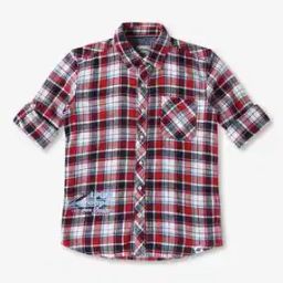 Boys Checked Slim Fit Shirt with Patch Pocket-image-33