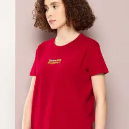 Women Typographic Print Boxy Fit Crew-Neck T-Shirt-image-58
