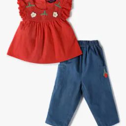 Girls Embroidered Top with Pants-image-15