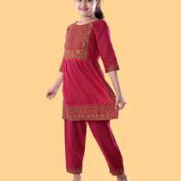 Girls Embroidered Kurta & Pants Set-image-79