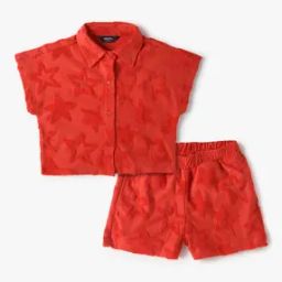 Girls Star Pattern Boxy Fit Shirt & Shorts Set-image-37