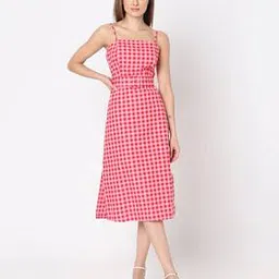 vero moda Women Checked A-Line Dress with Belt-picture-24