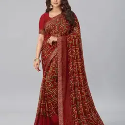 Geometric Print Saree with Lace Border-image-57