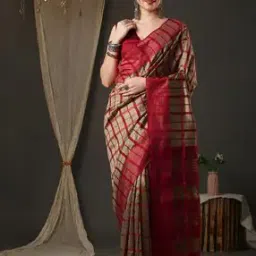 Checked Saree with Contrast Border-picture-9