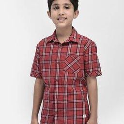 Boys Checked Slim Fit Shirt with Short Sleeves-image-62