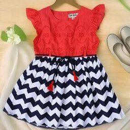 Girls Chevron Pattern Fit and Flare Dress-image-34