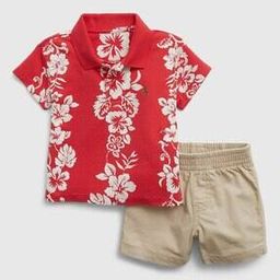Floral Print Polo T-Shirt & Shorts Set-image-50
