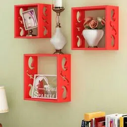 Set of 3 Square Wooden Wall Shelves-picture-24