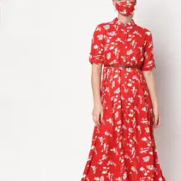 Floral Print Dress with Mask-image-6