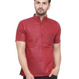 Mandarin-Collar Slim Fit Kurta with Patch Pocket-image-49