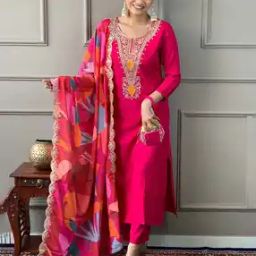 Women Embroidered Straight Kurta Set-44
