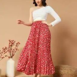 Women Floral Print Pleated A-Line Skirt-image-97