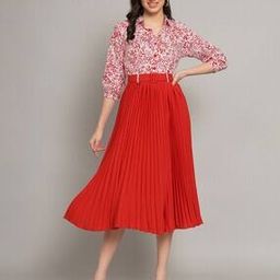 Women Printed Fit & Flare Dress with Belt-image-66