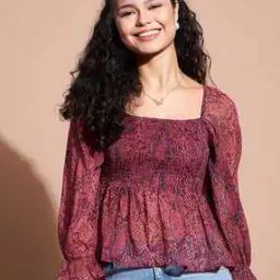 Women Floral Print Square-Neck Top-image-77