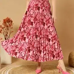 Women Printed Pleated A-Line Skirt-image-94