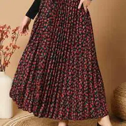 Women Floral Print Pleated A-Line Skirt-image-93