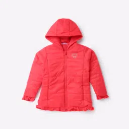 Hooded Puffer Jacket with Ruffled Hemline-image-71