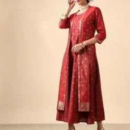 Embellished A-line Dress with Coat-image-11