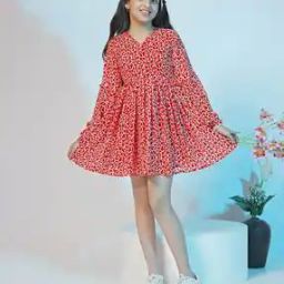 fashion dream Girls Printed Fit & Flare Dress with Full Sleeves-picture-22