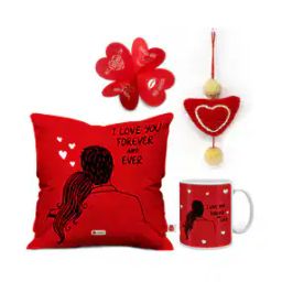 Typographic Print Square Cushion with Mug & Heart Hanging-5