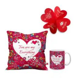 Printed Cushion Cover with Filler & Mug Heart Hanging-30