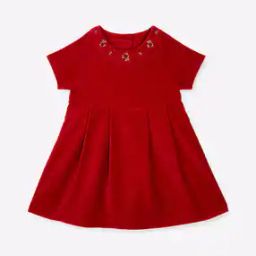 Velvet Fit & Flare Dress with Embroidered Neckline-picture-26