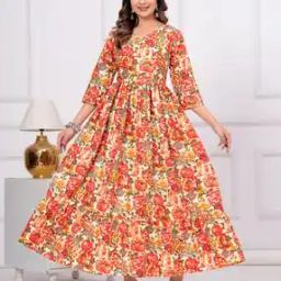 Women Printed Flared Kurta with 3/4th Sleeves-image-30