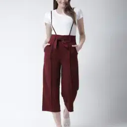 Women Round-Neck Dungaree with Waist Tie-Up-image-5