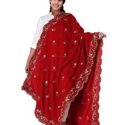 Women Floral Embroidered Velvet Dupatta-picture-13