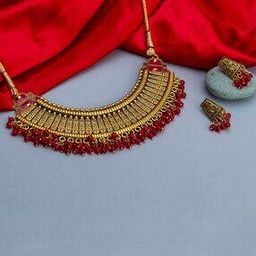 Gold-Plated Pearl-Beaded Necklace & Earrings Set-image-3
