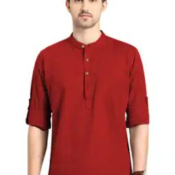 Men Slim Fit Short Kurta with Curved Hem-image-65