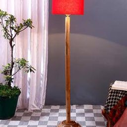devansh Cotton Drum Floor Lamp with Wooden Base-picture-11