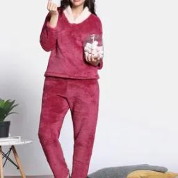 Women V-Neck Top & Pyjama Nightwear Set-image-18