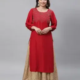 Women Embroidered Yoke Straight Kurta-image-40