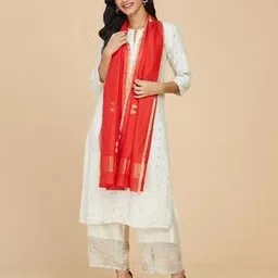 fabindia Women Floral Woven Cotton Silk Stole-picture-26