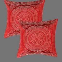 Set of 2 Mandala Printed Banarasi Brocade Cushion Covers 16" x 16"-image-2