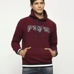 Men Brand Print Extra Slim Fit Hoodie with Kangaroo Pocket-image-34