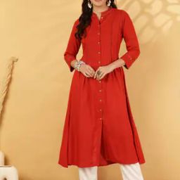 Calf Length Solid A-Line 3/4 Sleeves Mandarin Neck Kurta-image-25