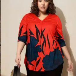 Plus Size Women Regular Fit Tropical Print Top-image-4