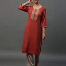 Women Straight Kurta with Embroidered Yoke-49