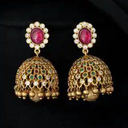 Women Gold-Plated Kundan-Studded Jhumka Earrings-image-3