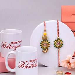 Men Set of 2 Bhaiya Bhabhi Rakhis with Mugs & Roli Chawal-45