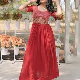 Women Embroidery Anarkali Kurti-image-27