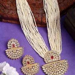 nvr Women Gold-Plated Kundan-Studded Necklace & Earrings Set-picture-46