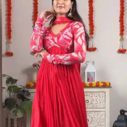 Women Floral Print Fit & Flare Dress with Dupatta-image-5