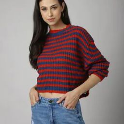 Women Striped Cropped Pullover-image-25