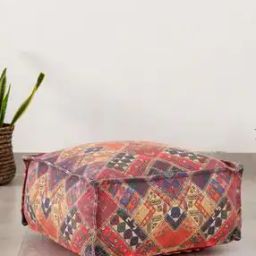 Geometric Print Cotton Floor Ottoman with Filling-17