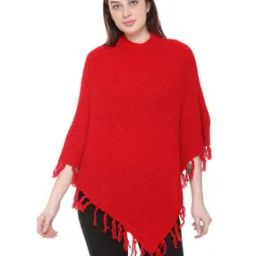 High-Neck Poncho with Tassels-image-6