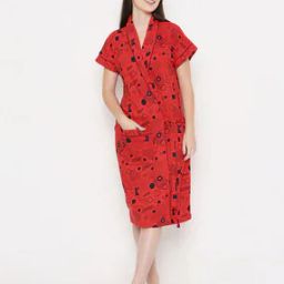 Geometric Print Bath Robe with Waist Tie-Up-picture-12