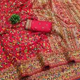 Women Floral Print Kashmiri Pashmina Silk Saree-image-35
